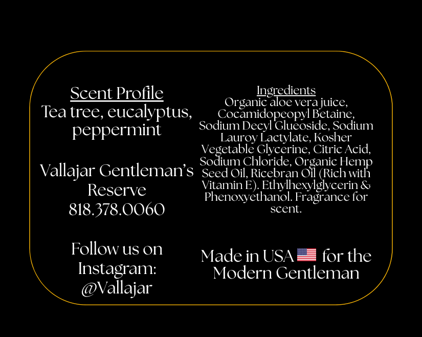 Vallajar Beard Wash Frostwood label on a black background